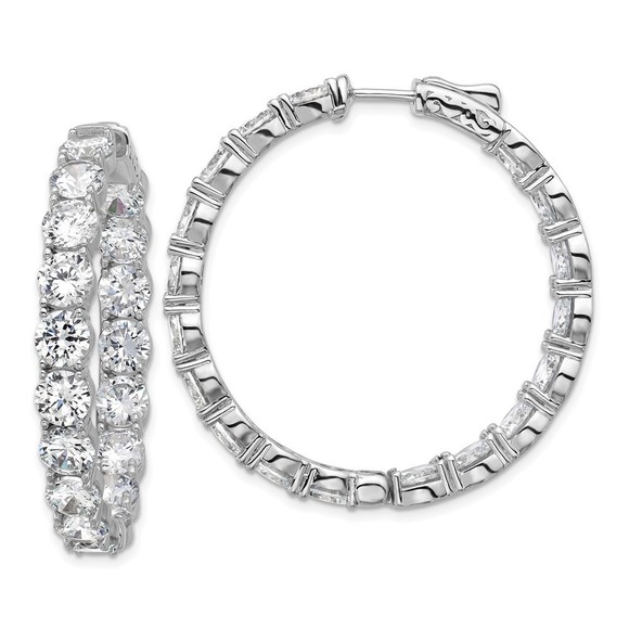 925 Sterling Silver 5.2mm CZ 36 Stone In and Out Hinged Hoop Earrings